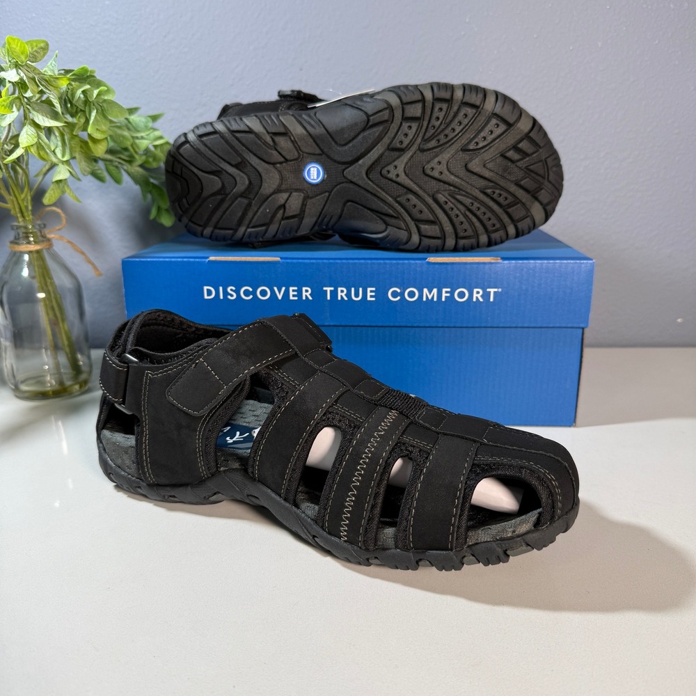 Nunn Bush Mens Black Fisherman Sandals‎ Hook and Loop Comfort Size 9